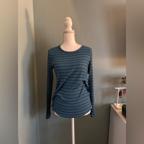 Old Navy Tops - Old Navy Teal Striped Long Sleeve Lightweight Ribbed Sweater Tee Medium